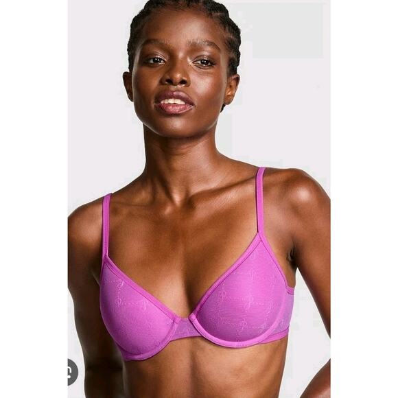 Victoria’s Secret PINK Super Push-Up Bra Logo Mesh “Berry Bliss” – 36C – NWT - Picture 1 of 6